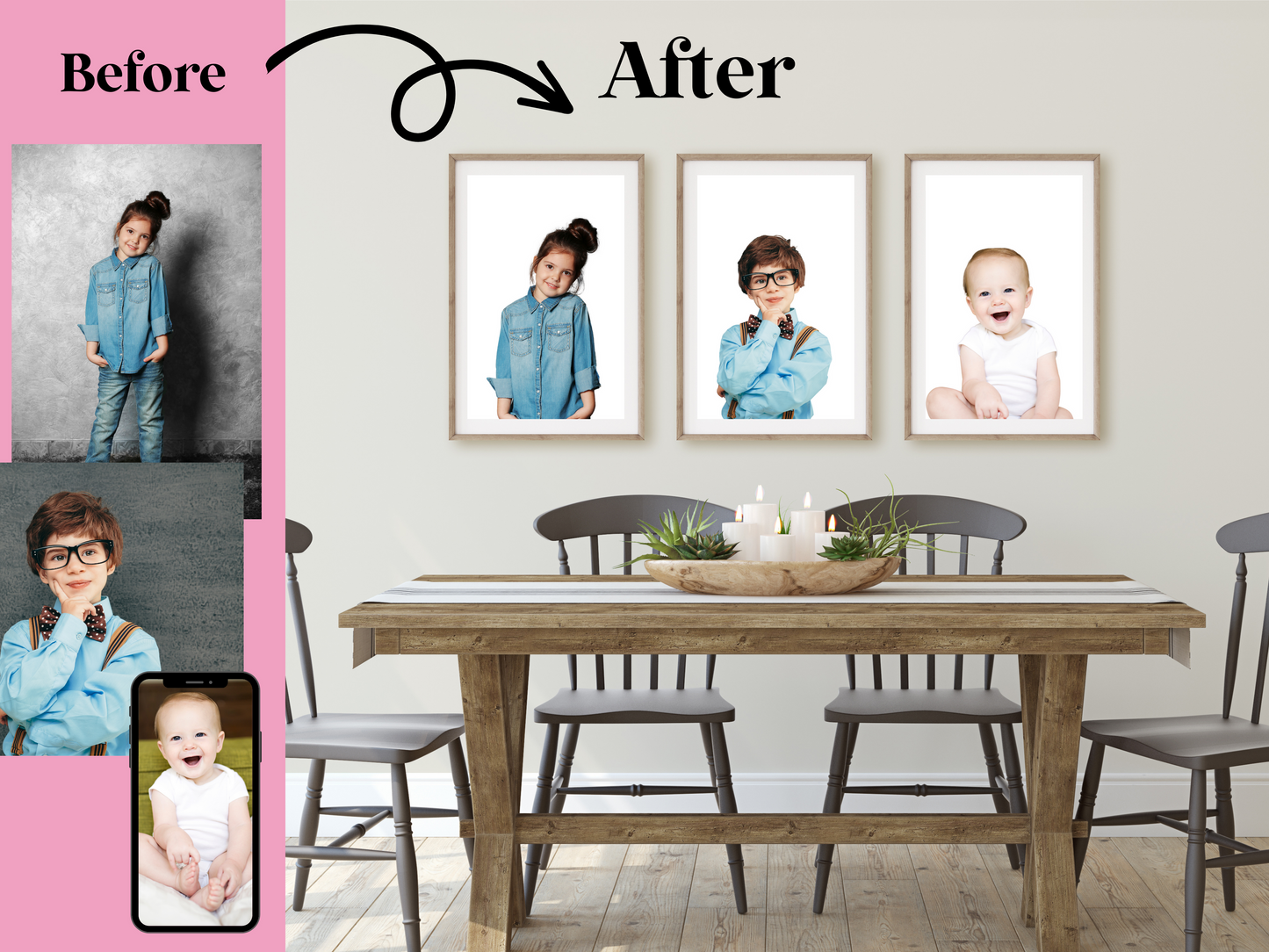 Simple Modern Edited Kids School Photos | Modern Picture Day Home Décor | Easy Photo to Painting Baby Photo Poster | Canvas | Gallery Wall Prints