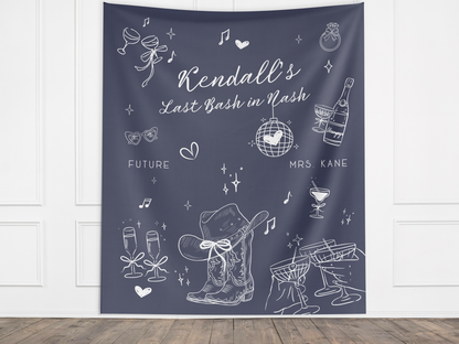 Cowgirl Doodle Custom Text Banner Backdrop