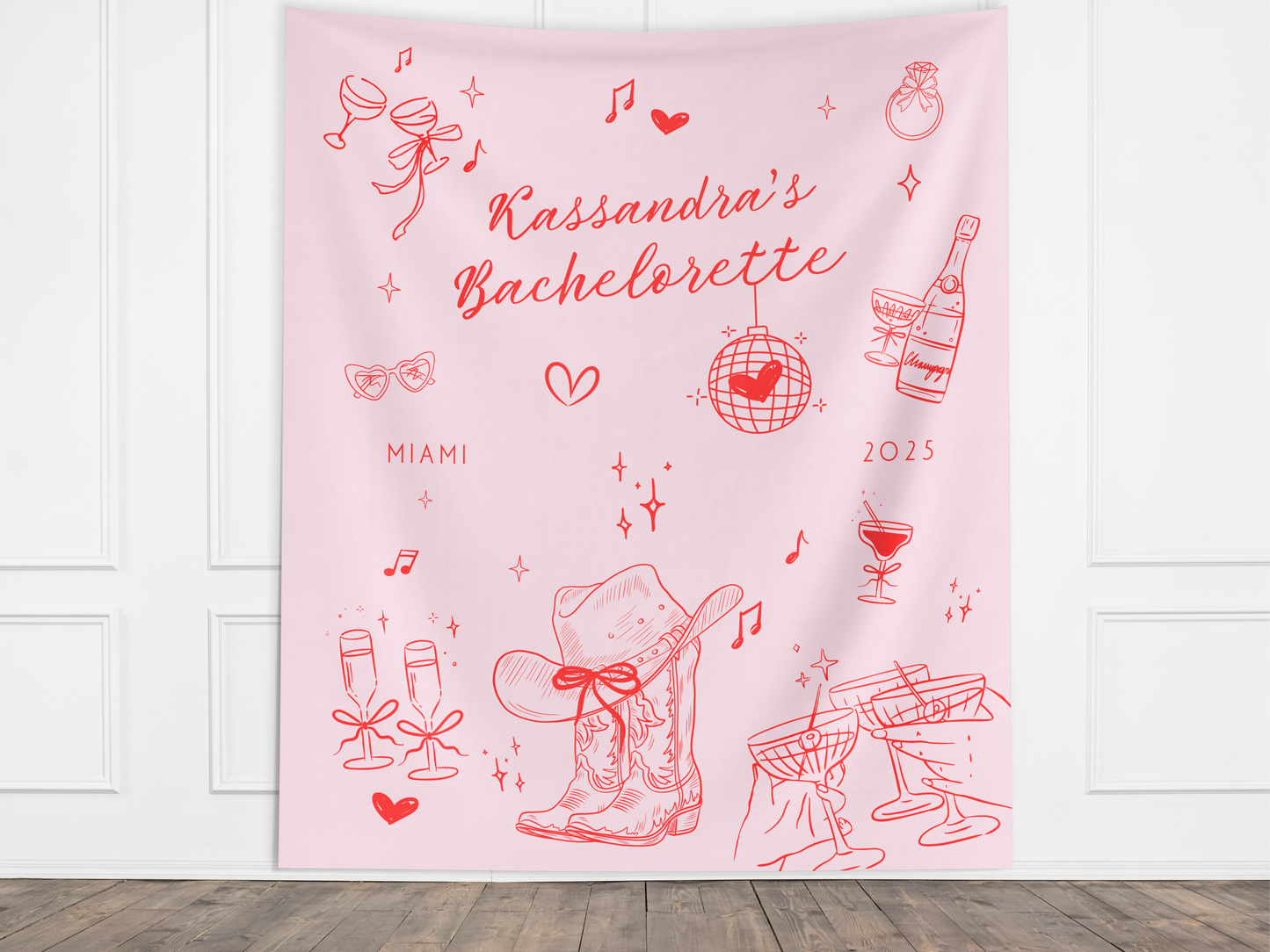 Cowgirl Doodle Custom Text Banner Backdrop