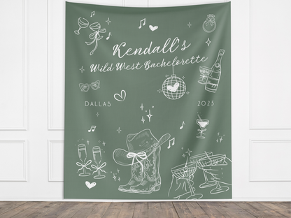 Cowgirl Doodle Custom Text Banner Backdrop