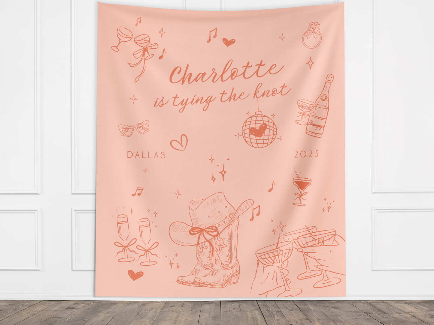 Cowgirl Doodle Custom Text Banner Backdrop