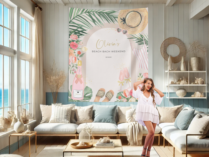 Paradise Coastal Custom Text Bachelorette Banner Backdrop