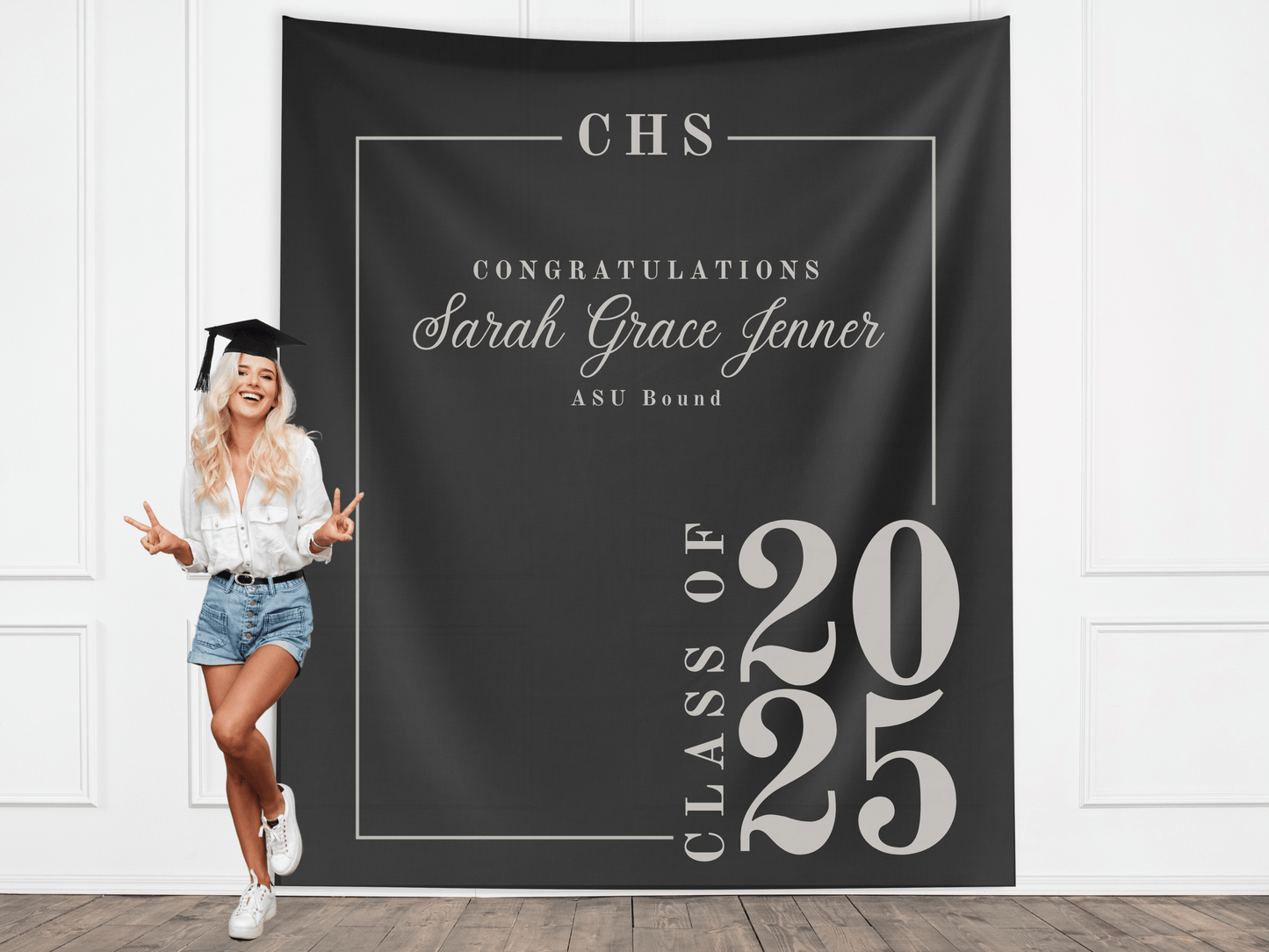 Classic Class of 2025 Custom Graduation Party Banner Backdrop