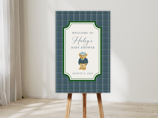 Preppy Teddy Bear Baby Shower Welcome Sign