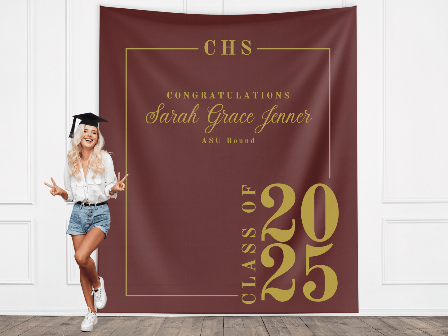 Classic Class of 2025 Custom Graduation Party Banner Backdrop