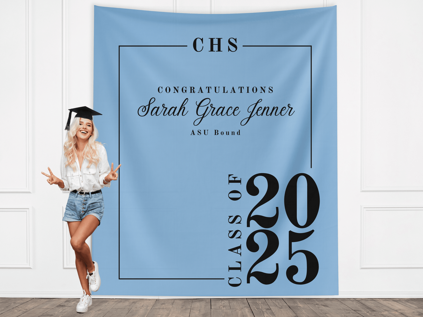 Classic Class of 2025 Custom Graduation Party Banner Backdrop