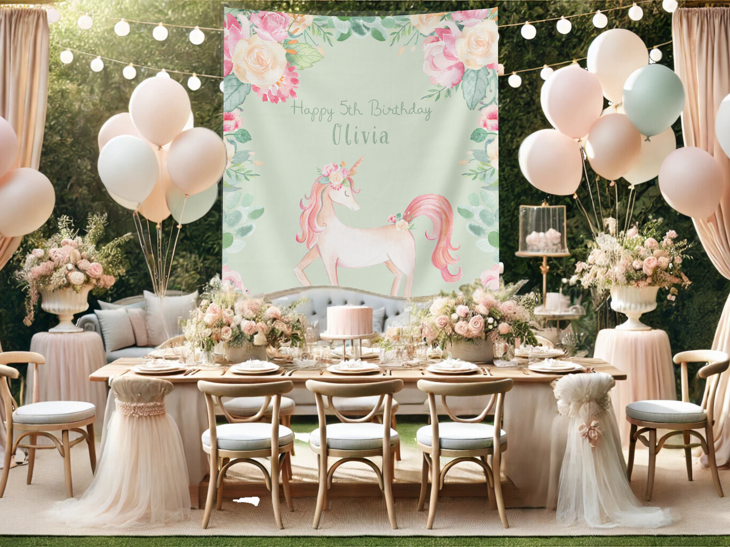 Whimsical Unicorn Birthday Custom Banner Backdrop