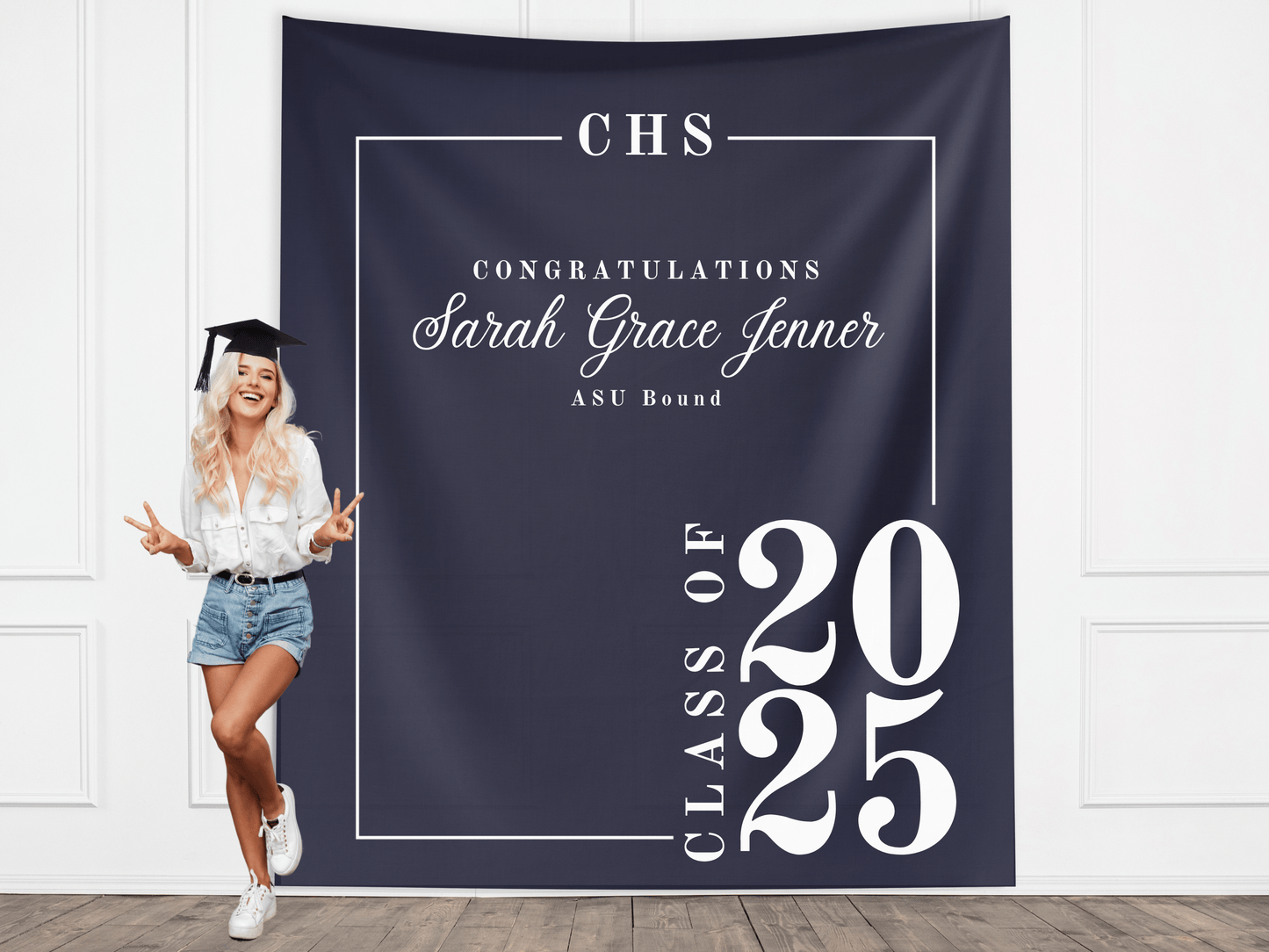 Classic Class of 2025 Custom Graduation Party Banner Backdrop