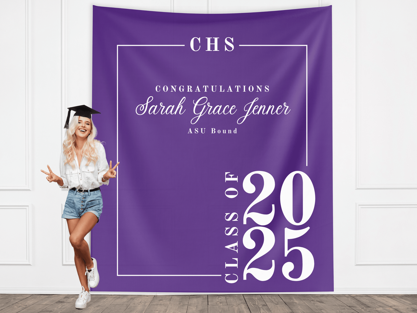 Classic Class of 2025 Custom Graduation Party Banner Backdrop