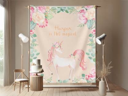 Whimsical Unicorn Birthday Custom Banner Backdrop