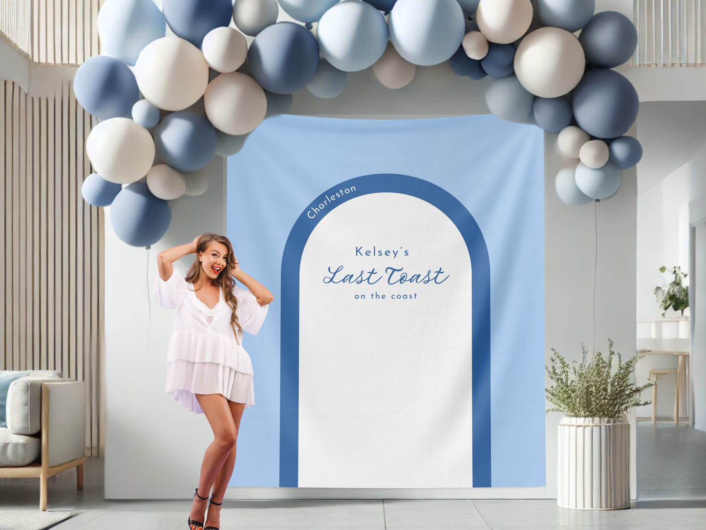 This & That Any Theme Arch with Custom Text Bachelorette Banner Backdrop