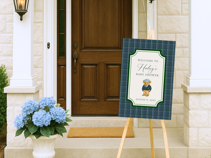 Preppy Teddy Bear Baby Shower Welcome Sign
