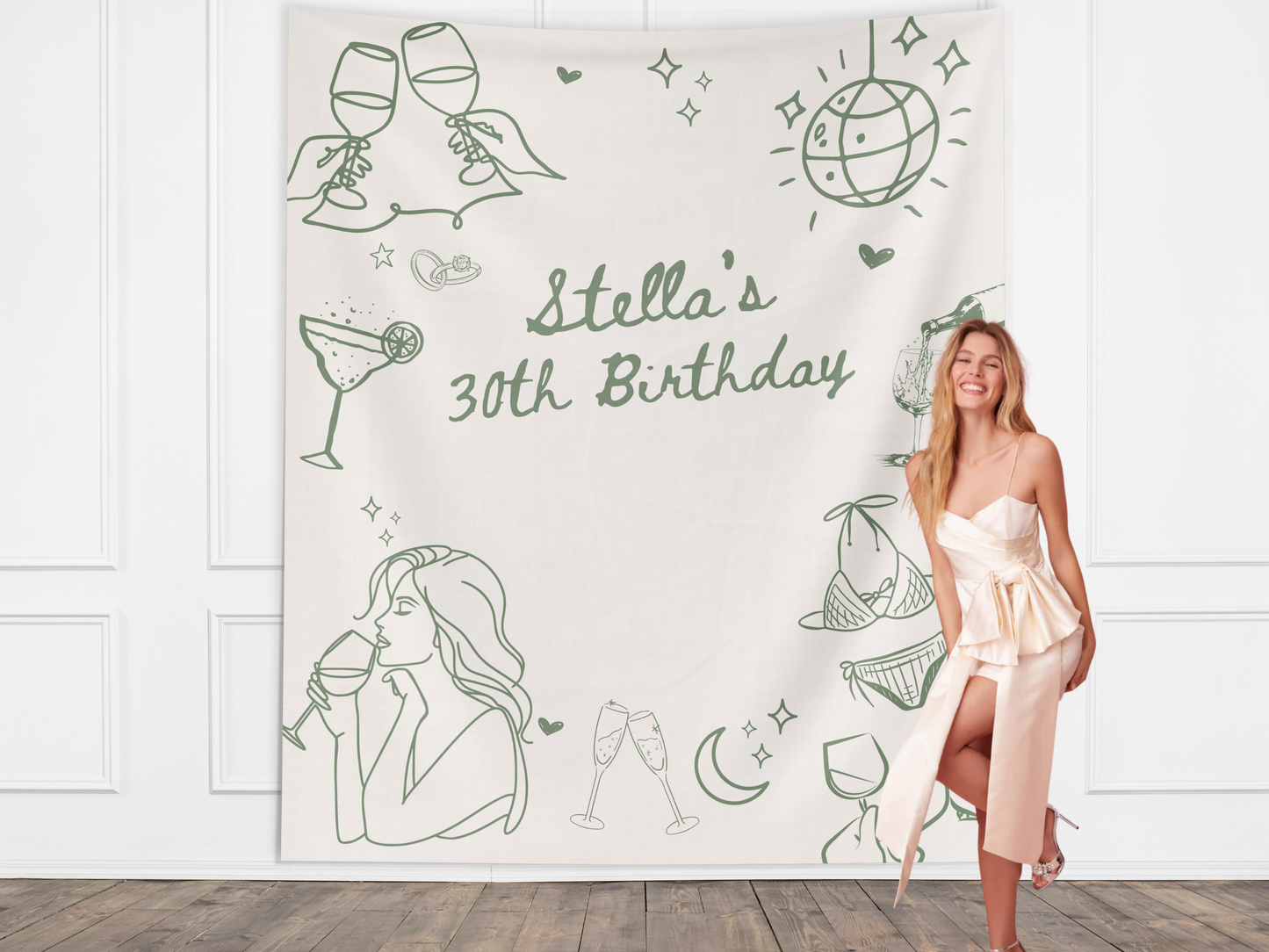 Doodle Custom Bachelorette Party Banner Backdrop