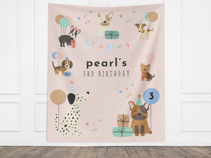 Puppy Pawty Birthday Custom Banner Backdrop