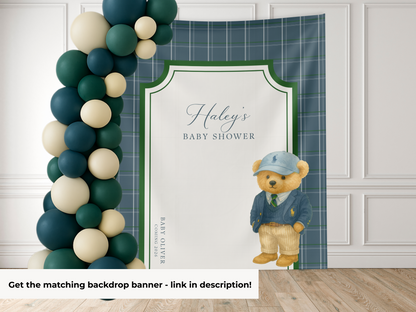 Preppy Teddy Bear Baby Shower Welcome Sign