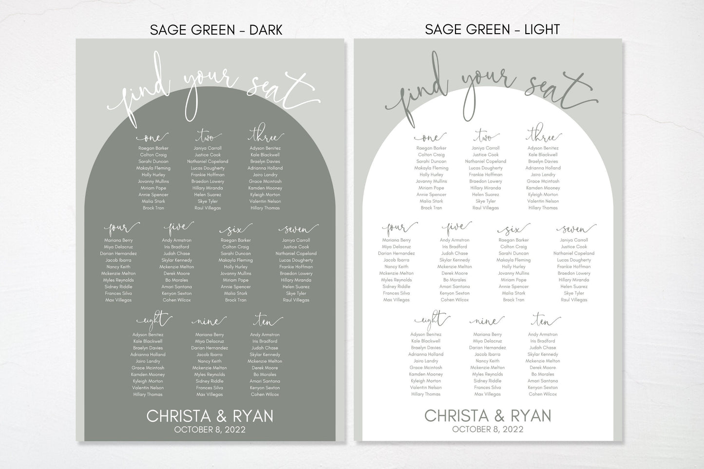 Sage Green Arch Wedding Seating Chart Board Sign | Personalized Guest List and Seating Table Chart - Find Your Seat