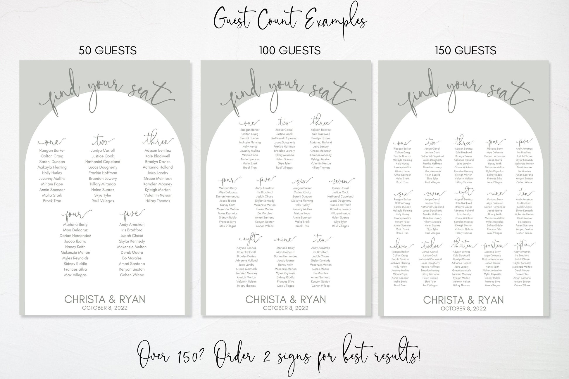 Sage Green Arch Wedding Seating Chart Board Sign | Personalized Guest List and Seating Table Chart - Find Your Seat