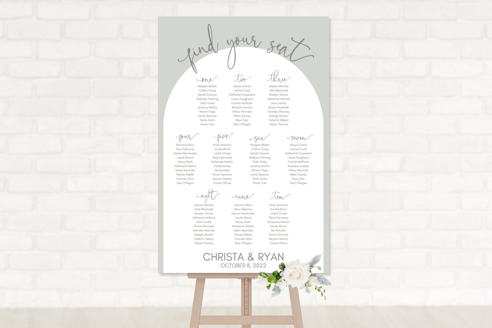 Sage Green Arch Wedding Seating Chart Board Sign | Personalized Guest List and Seating Table Chart - Find Your Seat