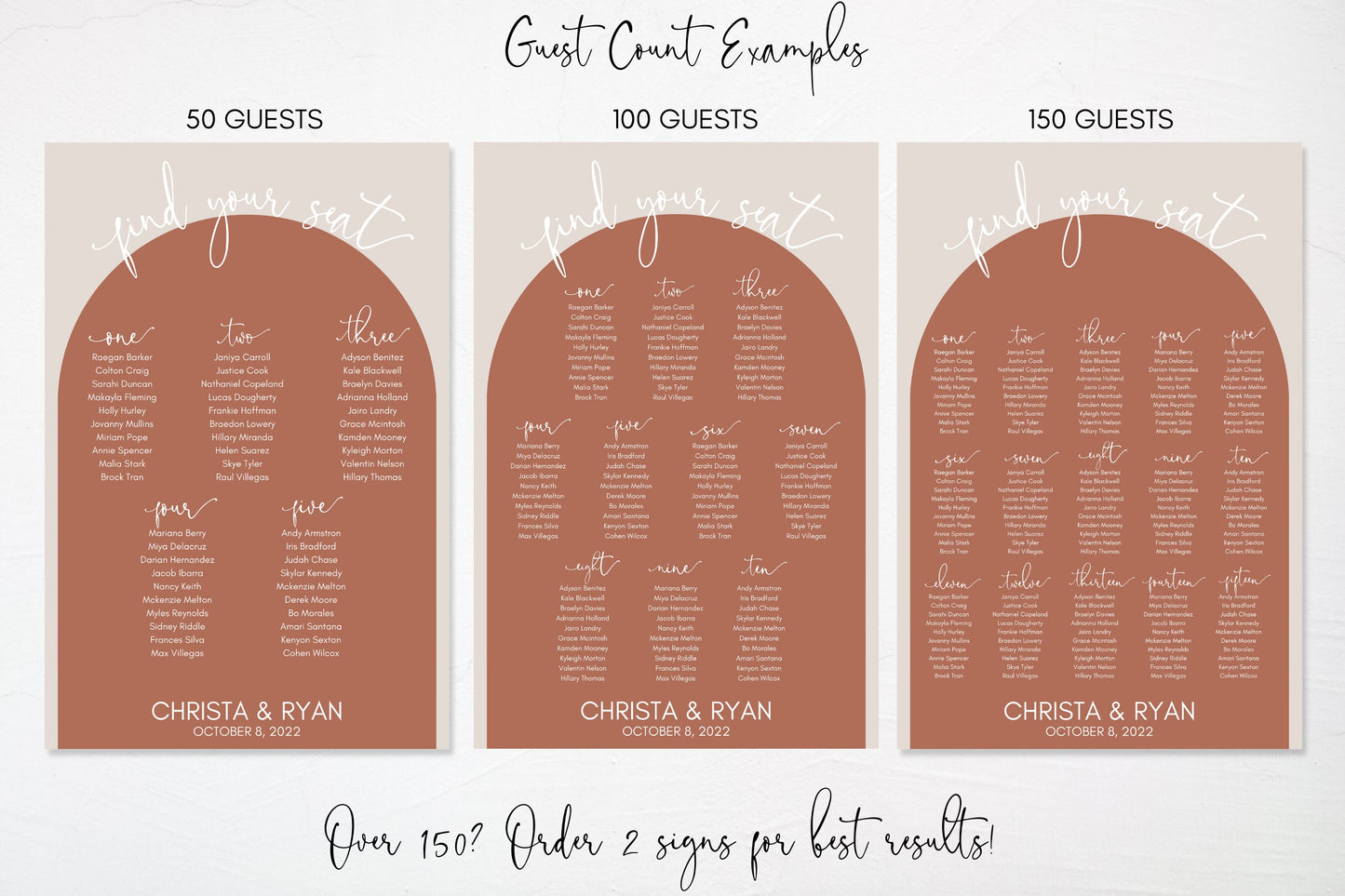 Terracotta Rust Arch Wedding Seating Chart Board Sign | Personalized Guest List and Seating Table Chart - Find Your Seat