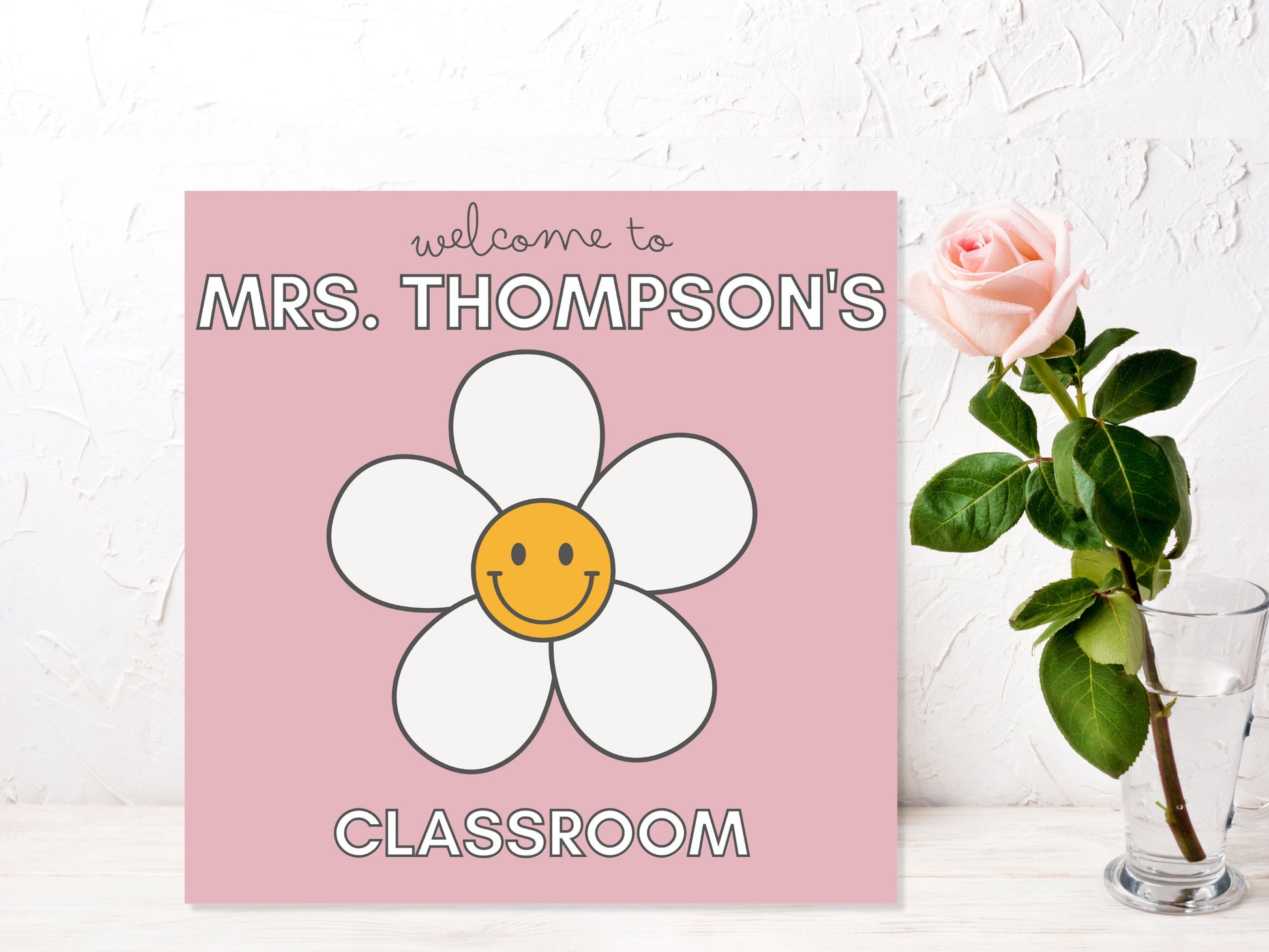 Groovy Boho Retro Daisy Smiley Custom Classroom Sign