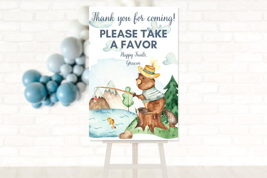 Happy Trails Custom Favor Sign | Boho One Happy Camper Boy's Birthday Personalized Thank You Board Sign