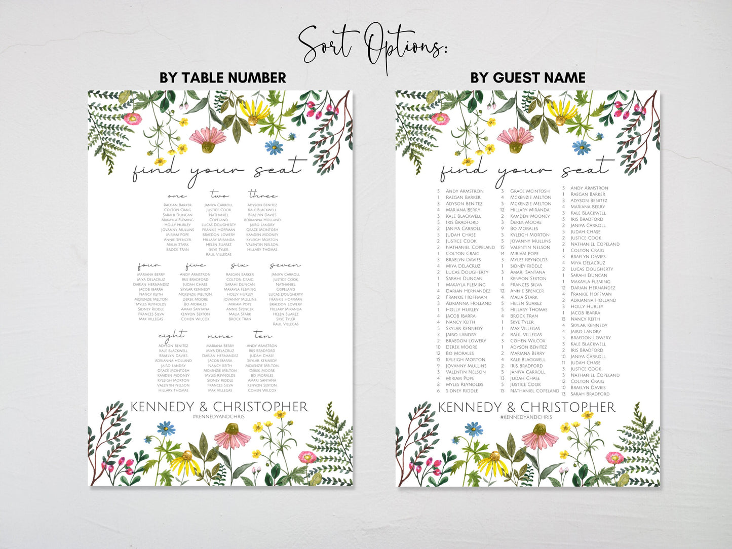 WIldflower Wedding Welcome & Seating Chart Board Sign Set | Personalized Floral Wedding Signs | Find Your Seat