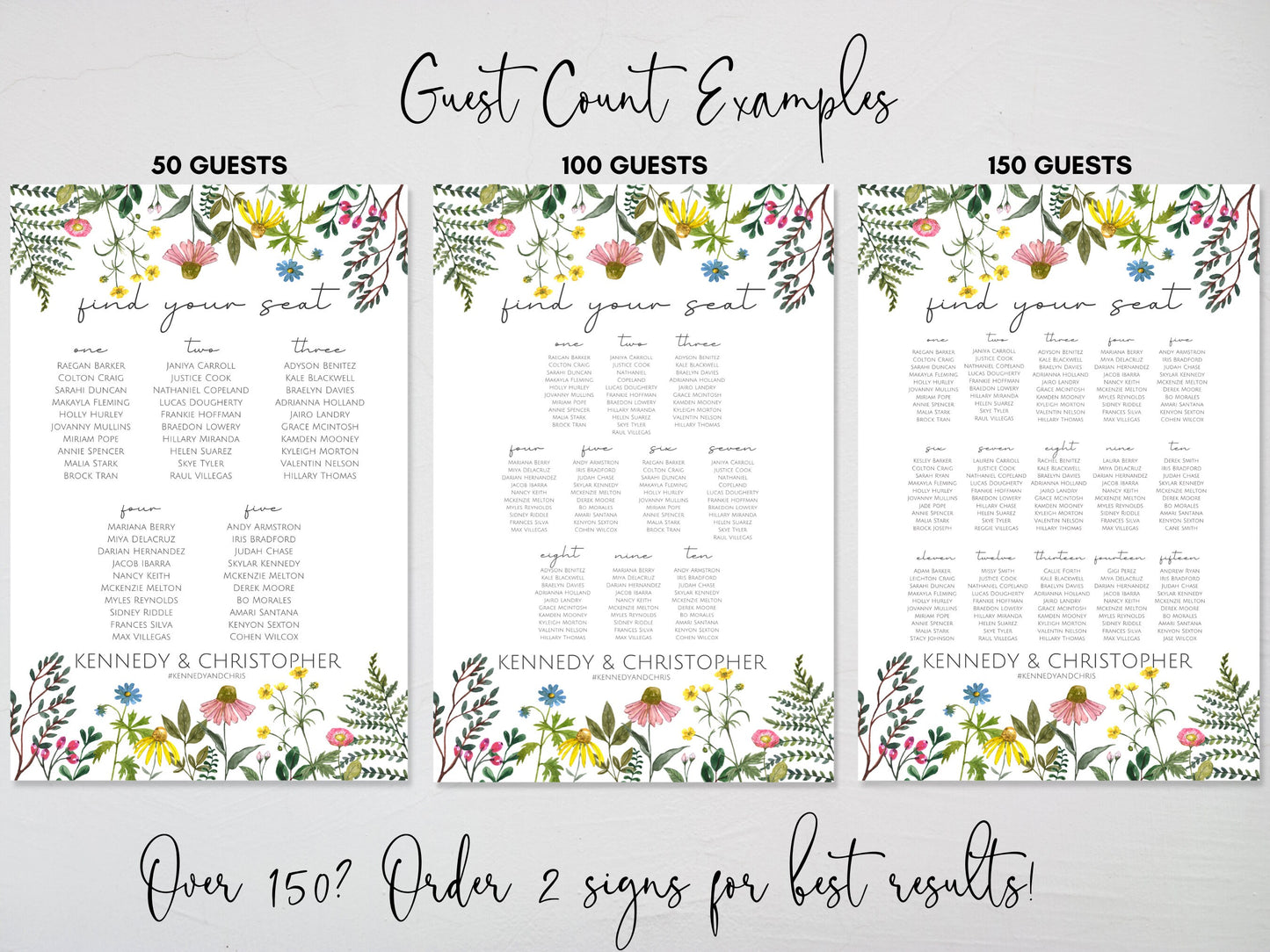 WIldflower Wedding Welcome & Seating Chart Board Sign Set | Personalized Floral Wedding Signs | Find Your Seat