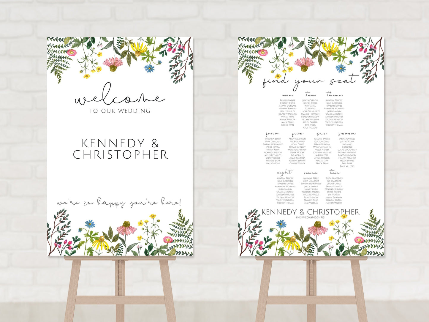 WIldflower Wedding Welcome & Seating Chart Board Sign Set | Personalized Floral Wedding Signs | Find Your Seat