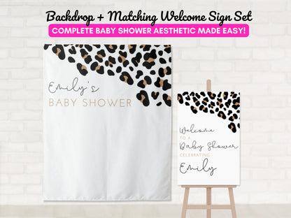 Leopard Print Personalized Baby Shower Backdrop | Custom Wild Safari Party Backdrop