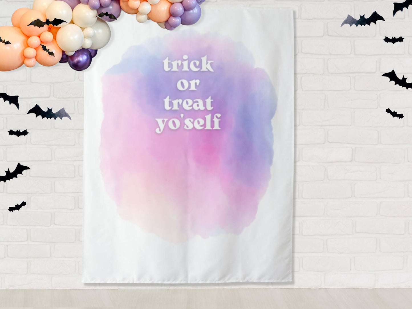 Custom Pastel Watercolor Halloween Party Backdrop | Here for the Boos | Creeping it Real | Treat Yo Self | Haunt It