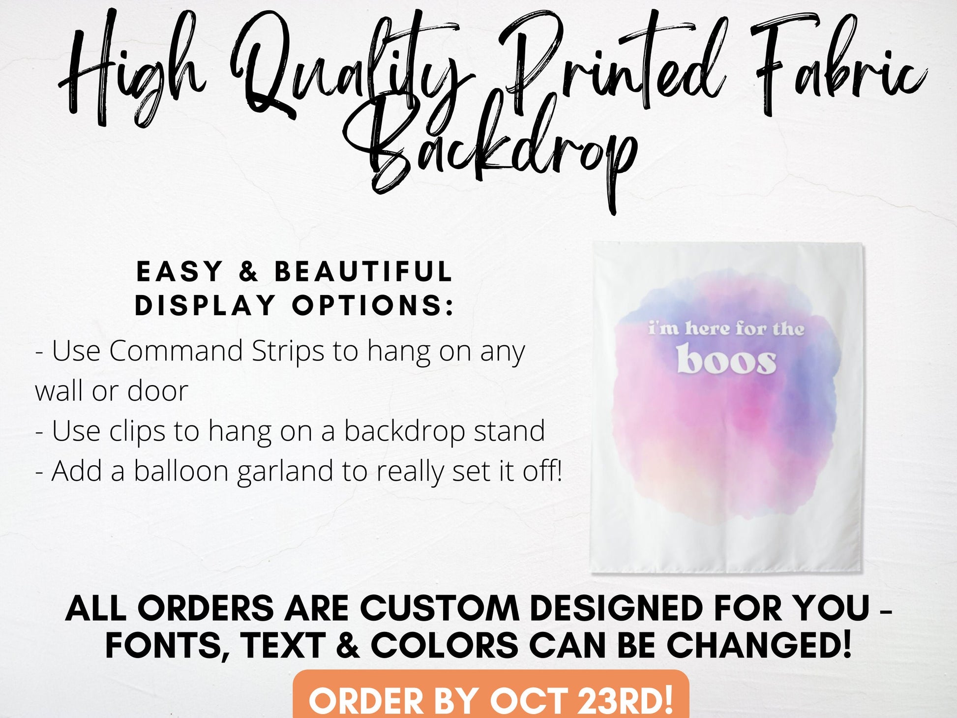 Custom Pastel Watercolor Halloween Party Backdrop | Here for the Boos | Creeping it Real | Treat Yo Self | Haunt It