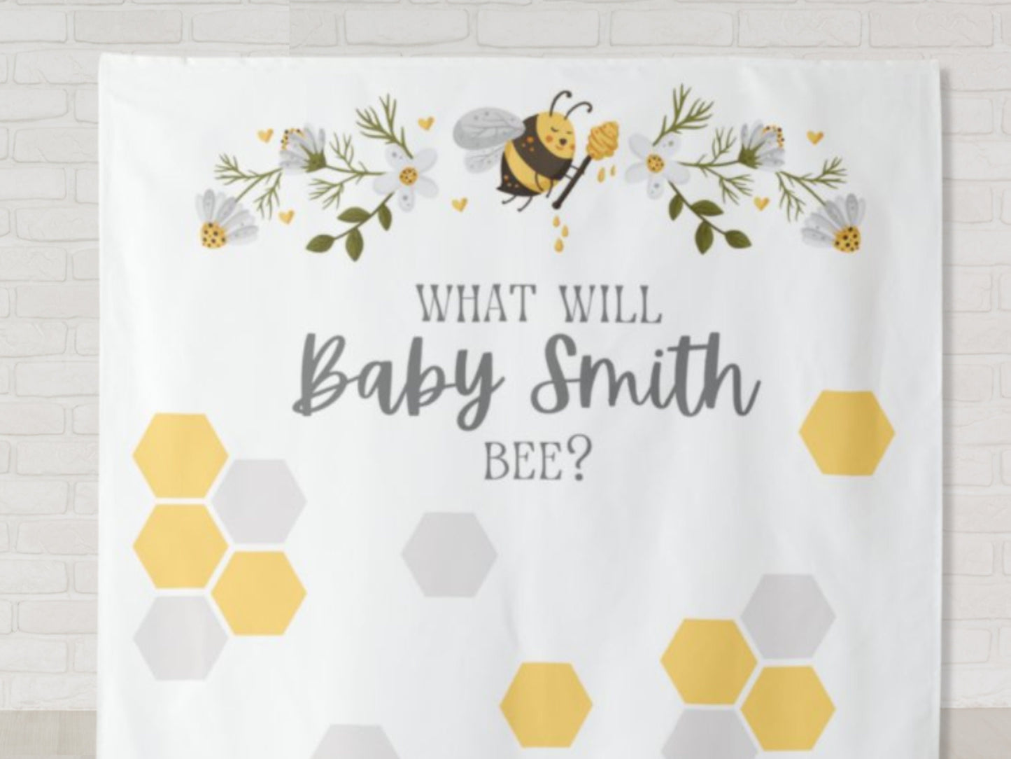 What Will Baby Bee Personalized Gender Reveal Backdrop | Bumble Bee Custom Party Backdrop