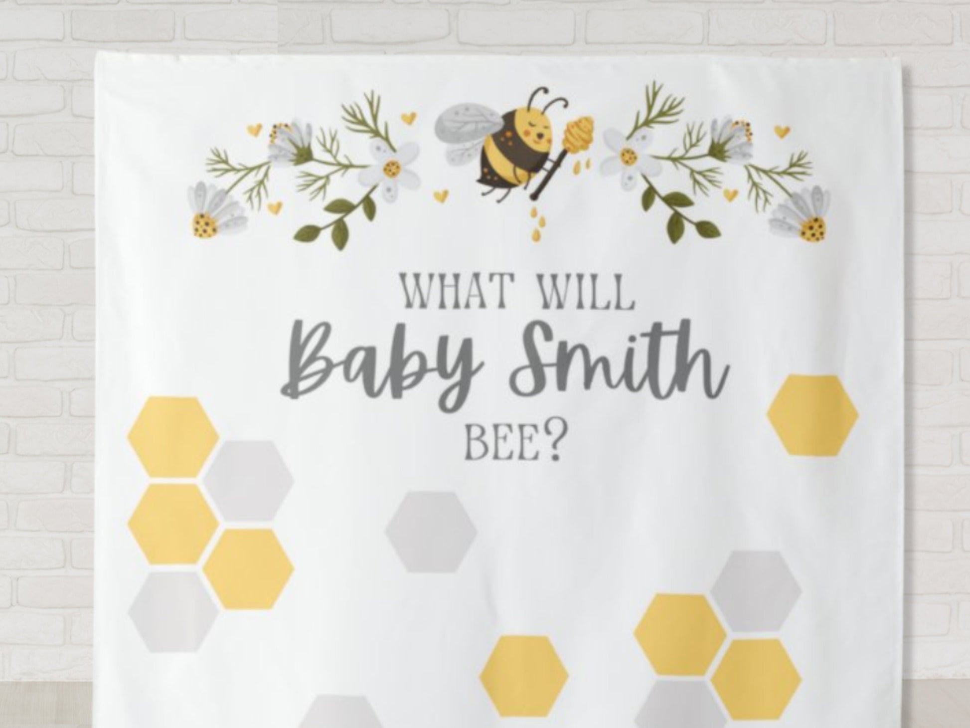 What Will Baby Bee Personalized Gender Reveal Backdrop | Bumble Bee Custom Party Backdrop