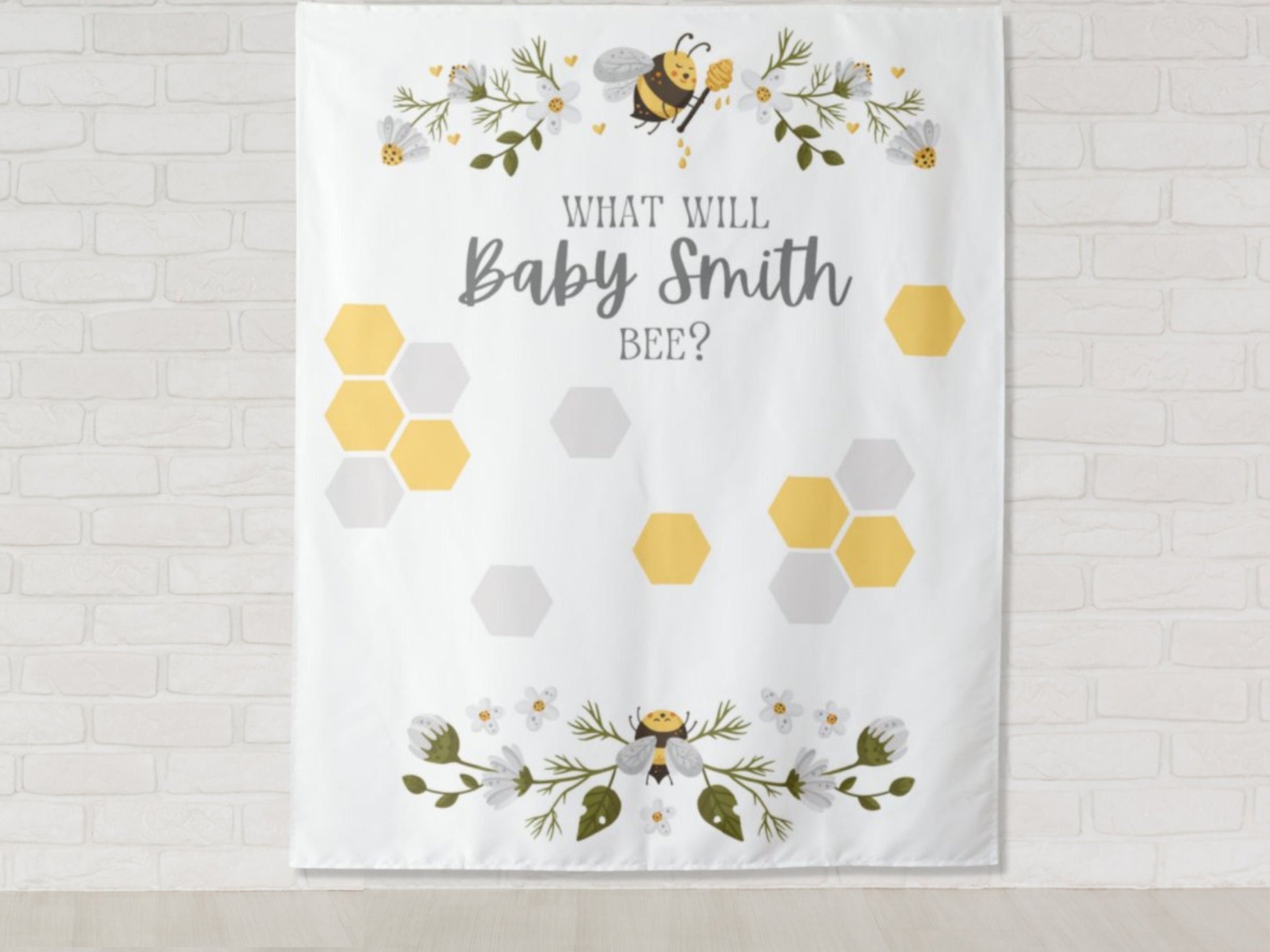 What Will Baby Bee Personalized Gender Reveal Backdrop | Bumble Bee Custom Party Backdrop