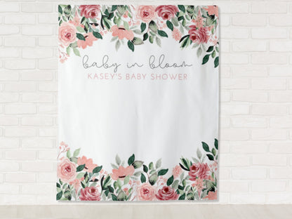 Baby in Bloom Floral Personalized Baby Shower Backdrop | Custom Flower Party Backdrop