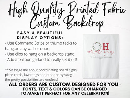 Oh What Fun Custom Holiday Party Backdrop | Christmas Wreath Party Décor