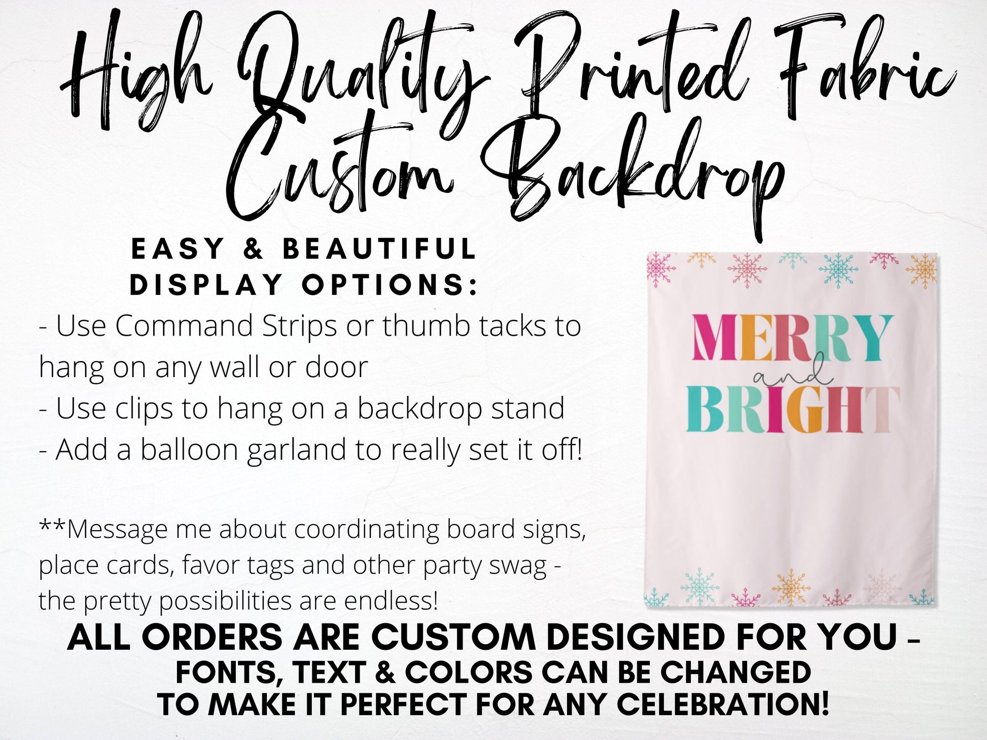 Merry and Bright Custom Holiday Party Backdrop | Christmas Party Décor