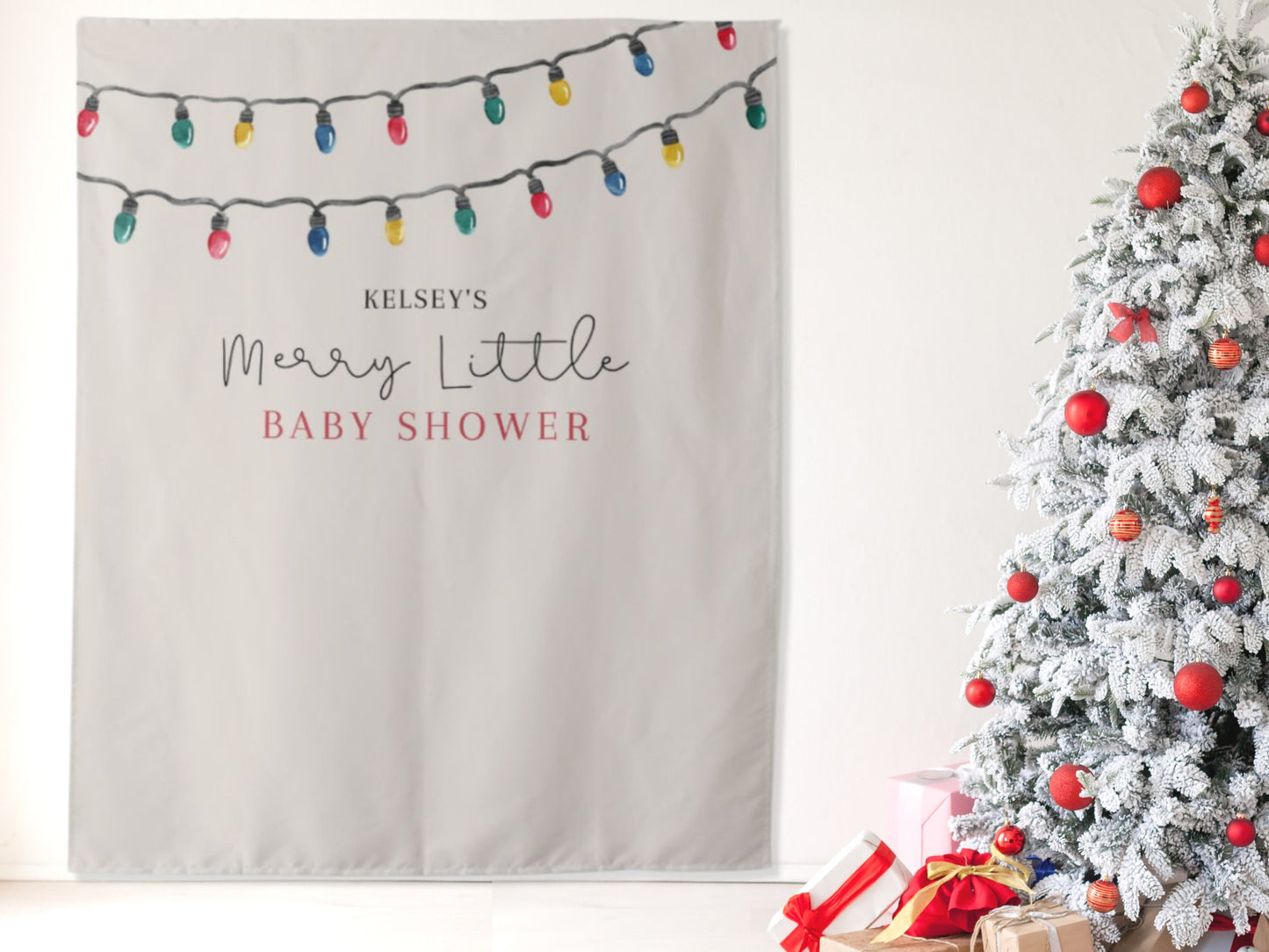 A Merry Little Baby Shower Custom Baby Shower Banner | Holiday Lights Baby Shower Décor | Backdrop for Balloon Garland | December Birthday