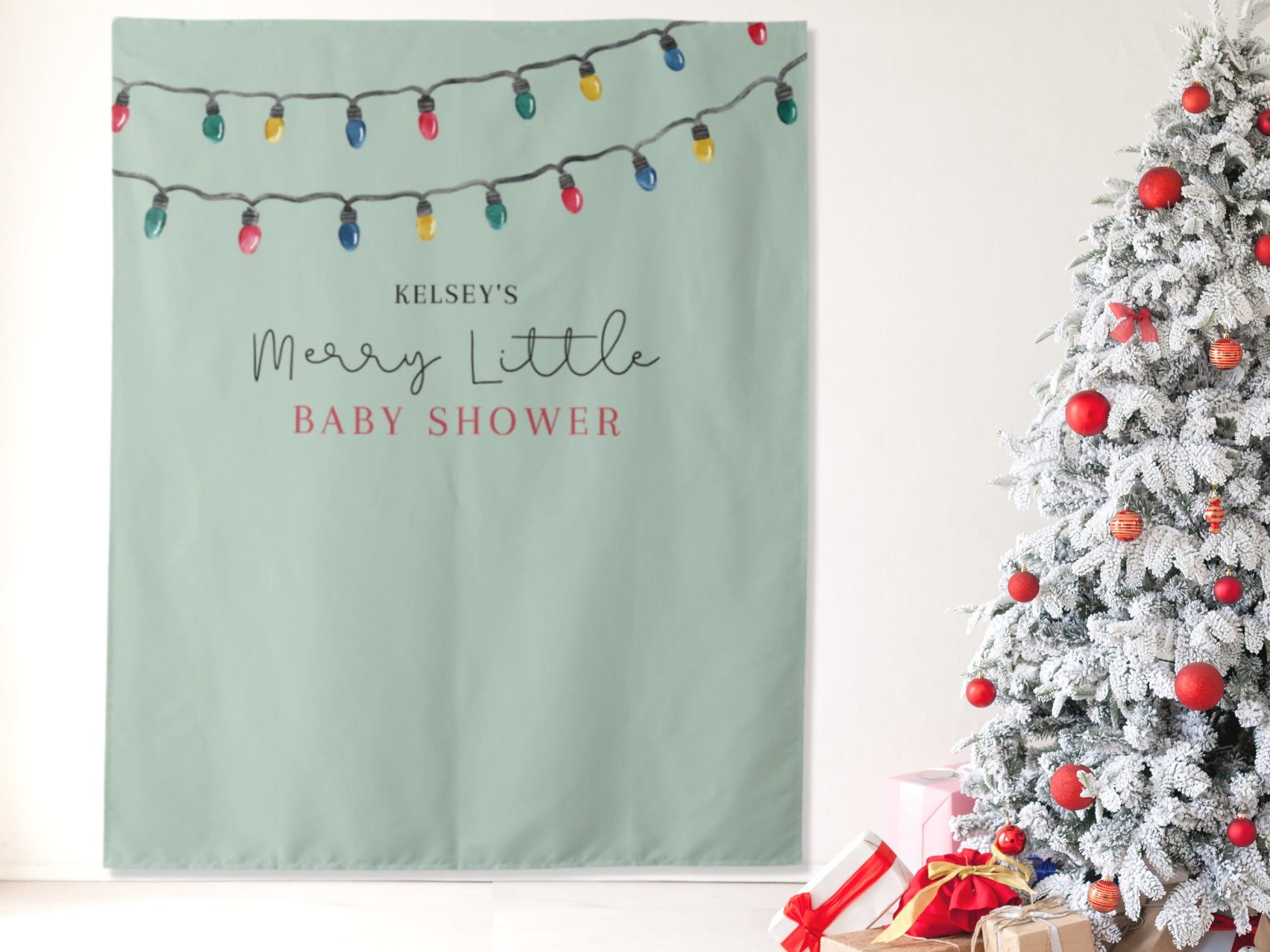 A Merry Little Baby Shower Custom Baby Shower Banner | Holiday Lights Baby Shower Décor | Backdrop for Balloon Garland | December Birthday