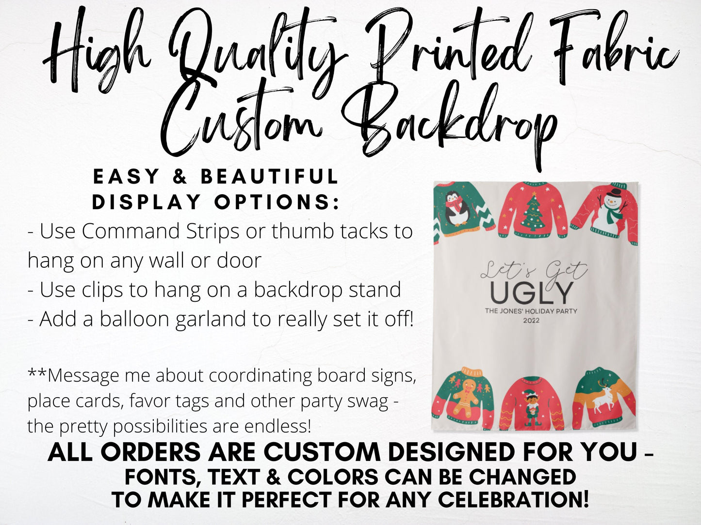 Let's Get Ugly Holiday Party Backdrop | Ugly Sweater Christmas Party Décor