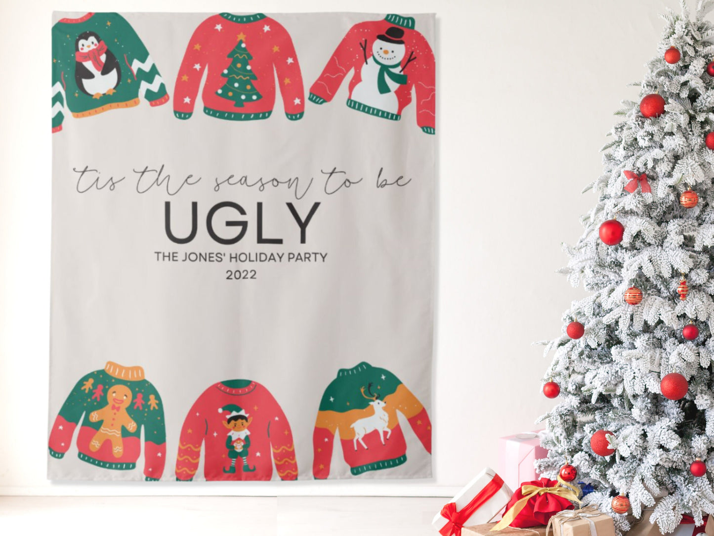 Let's Get Ugly Holiday Party Backdrop | Ugly Sweater Christmas Party Décor