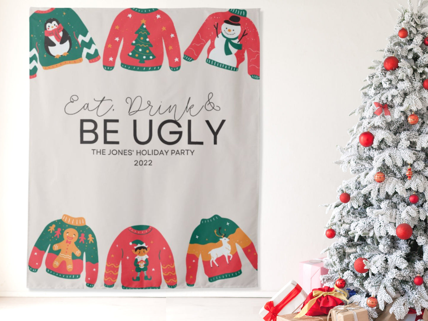 Let's Get Ugly Holiday Party Backdrop | Ugly Sweater Christmas Party Décor