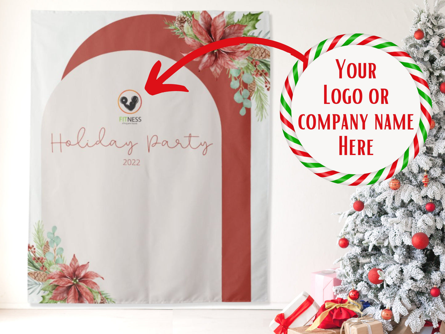 Christmas Floral Arch Holiday Party Banner