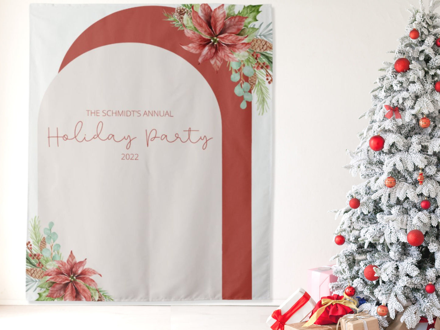 Christmas Floral Arch Holiday Party Banner