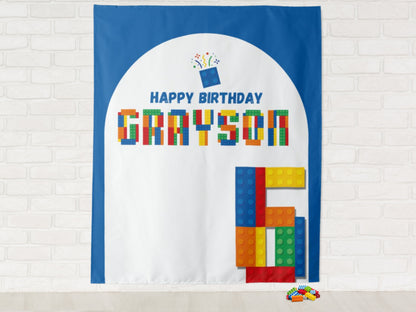 Building Brick Custom Birthday Backdrop | Personalized Lego-Inspired Photo Booth