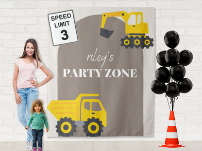 Modern Construction Party Personalized Birthday Party Backdrop | Party Zone Dump Truck Custom Party Backdrop