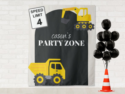 Modern Construction Party Personalized Birthday Party Backdrop | Party Zone Dump Truck Custom Party Backdrop