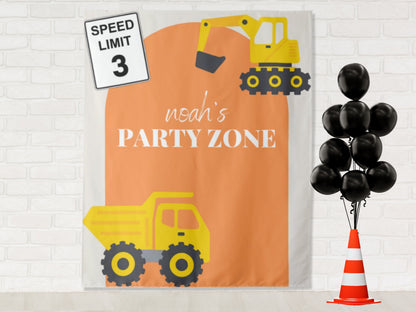 Modern Construction Party Personalized Birthday Party Backdrop | Party Zone Dump Truck Custom Party Backdrop