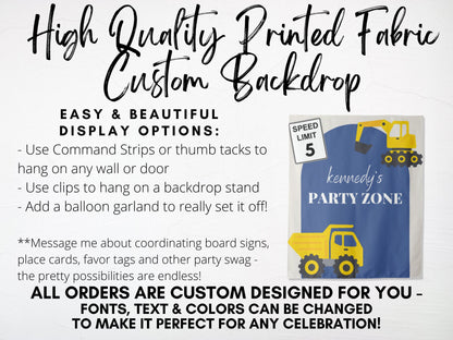 Modern Construction Party Personalized Birthday Party Backdrop | Party Zone Dump Truck Custom Party Backdrop