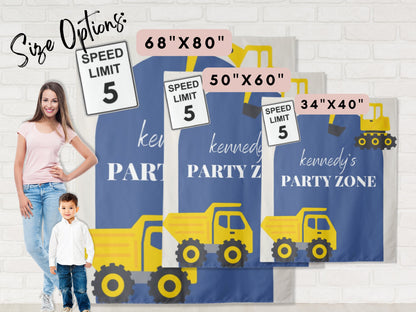 Modern Construction Party Personalized Birthday Party Backdrop | Party Zone Dump Truck Custom Party Backdrop